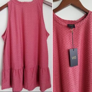 ANTHROPOLOGIE W5 Swiss Dot Sleeveless Top NWT Pink